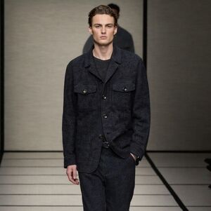 Armani Collezioni Textured Tweed Utility Jacket Size 42 Charcoal Wool